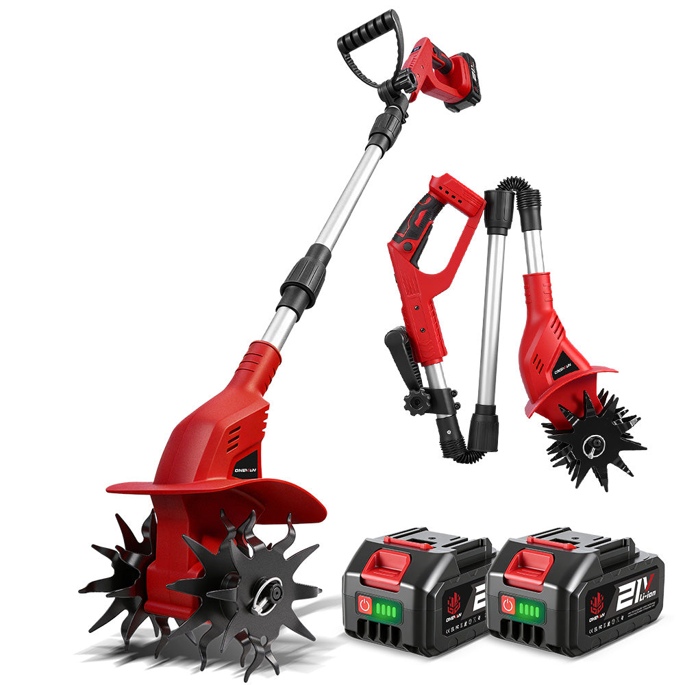 ONEVAN Cordless Brushless Tiller – 3-Fold Design | Dual Blades | LED Display | For Makita 18V Battery