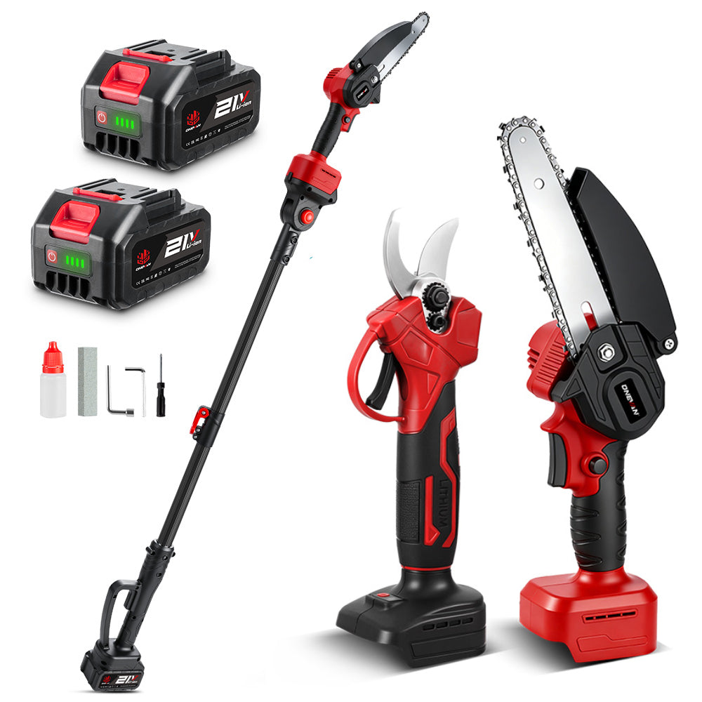 ONEVAN 6" Chainsaw & 25mm Pruner with 2m Telescoping Pole Brushless Cordless Combo Kit