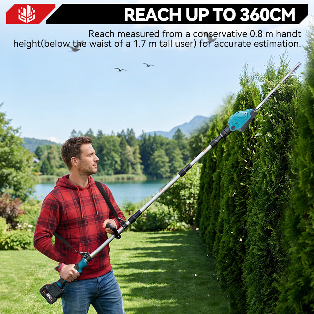 ONEVAN 20" Cordless Pole Hedge Trimmer (All-in-One) with Shoulder Strap & LED Display
