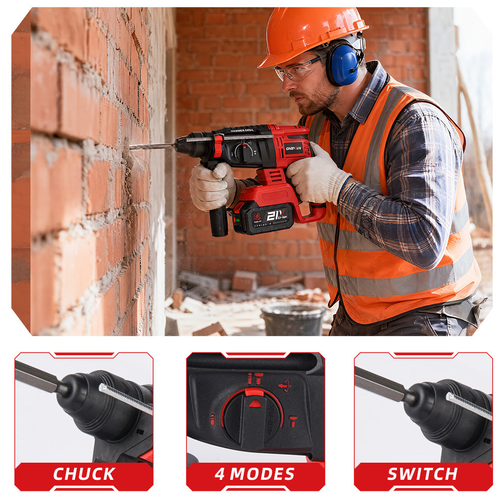 ONEVAN 26mm(4 Modes ) Brushless Cordless Rotary Hammer Drill | For Makita 18V Battery