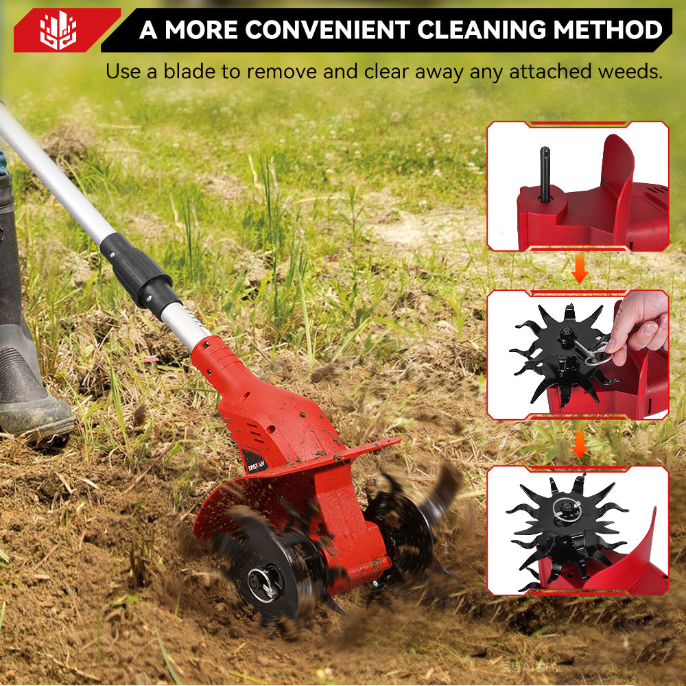 ONEVAN Cordless Brushless Tiller – 3-Fold Design | Dual Blades | LED Display | For Makita 18V Battery