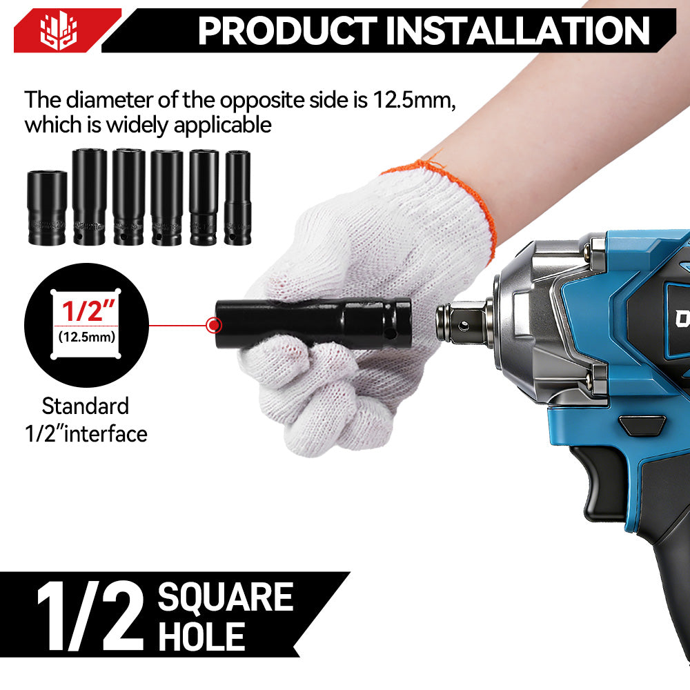 Conjunto de Chaves de Impacto Sem Fio e Sem Escovas ONEVAN de 1/2" e 1200 N·m – Kit com 44 Peças | Para Bateria Makita de 18 V