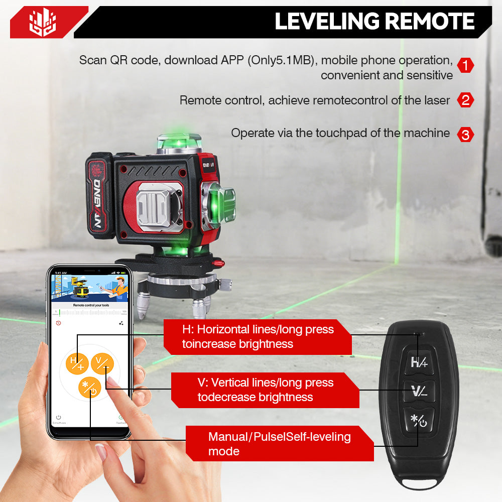 ONEVAN LK-822 16-Line 4D Laser Level | Digital Display | Rotatable Window & Base