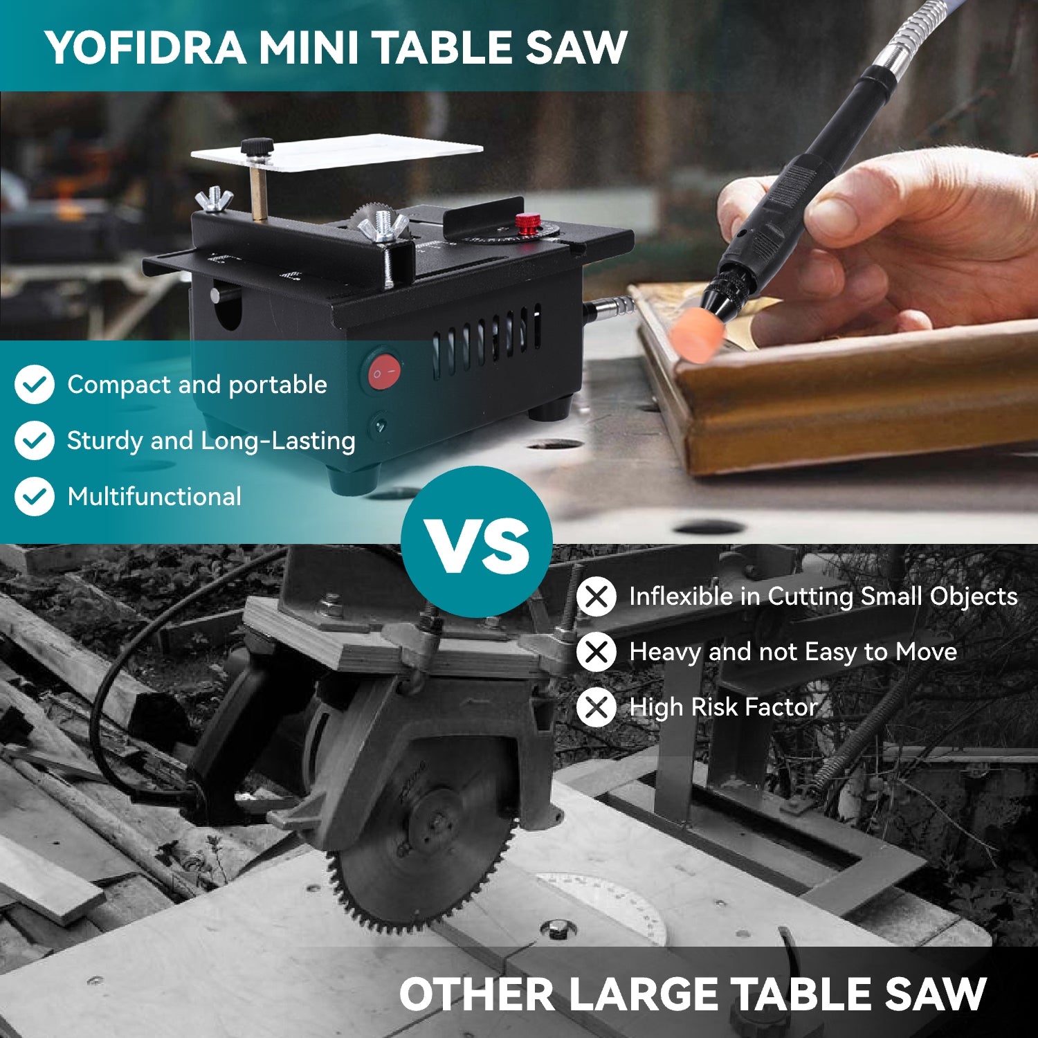 ONEVAN Corded Mini Table Saw 220V – 96W Compact Precision Cutter, 63mm Blade, 9000RPM