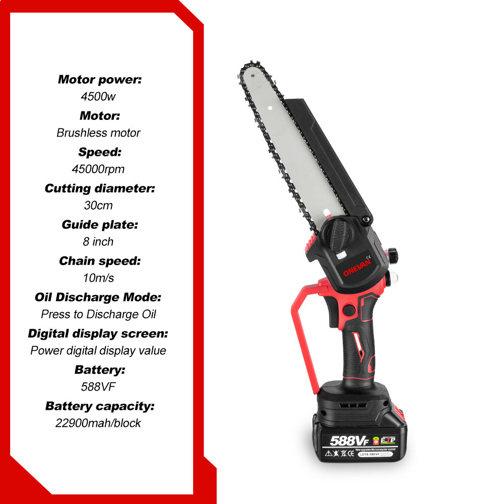 ONEVAN 30-mm- und 50-mm-Gartenschere | 8-Zoll-Kettensäge und 8-Zoll-Stangenkettensäge | 510-mm-Akku-Heckenschere, 5-teiliges Kombi-Set