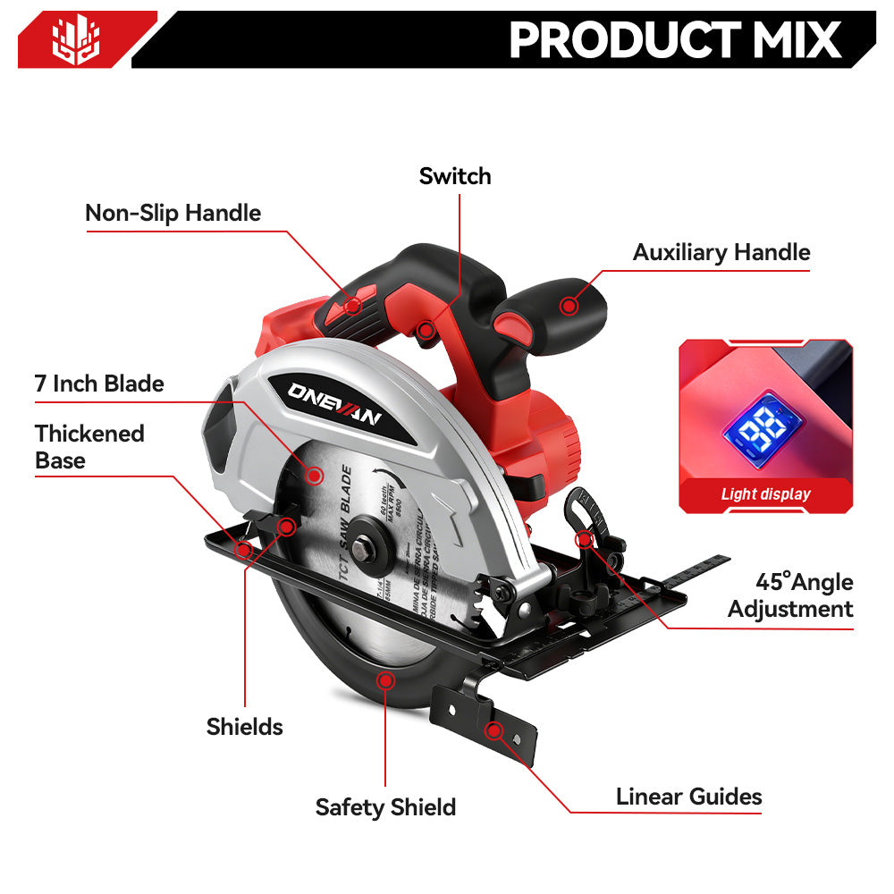 ONEVAN 180mm 7 Inch Brushless Cordless Circular Saw | For Makita 18V Battery