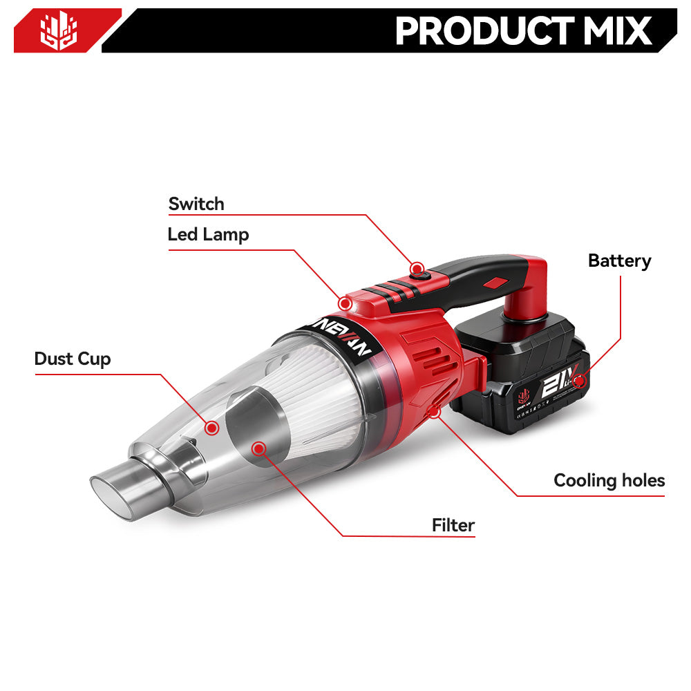 Aspiradora de mano inalámbrica ONEVAN de 0,6 l | Para batería Makita de 18 V