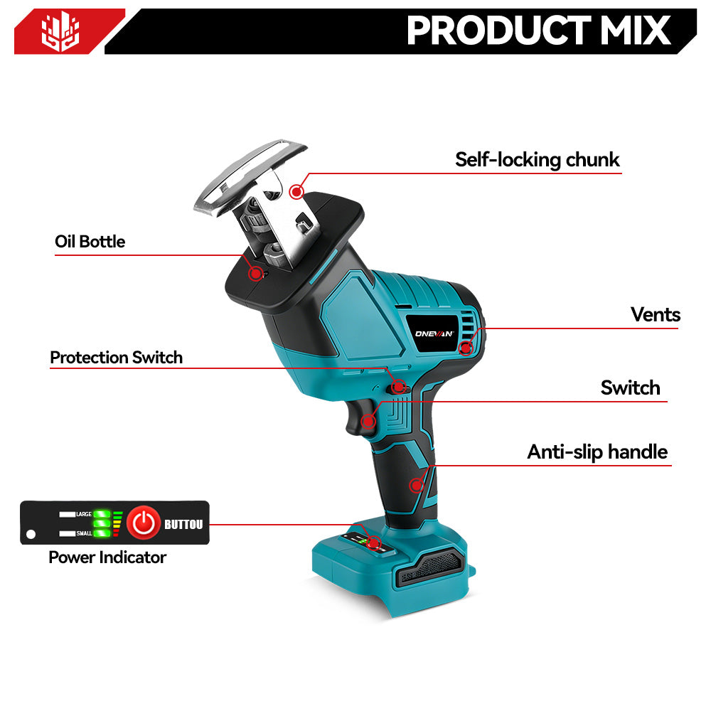 Sierra alternativa inalámbrica ONEVAN de 15 mm sin escobillas | Para batería Makita de 18 V