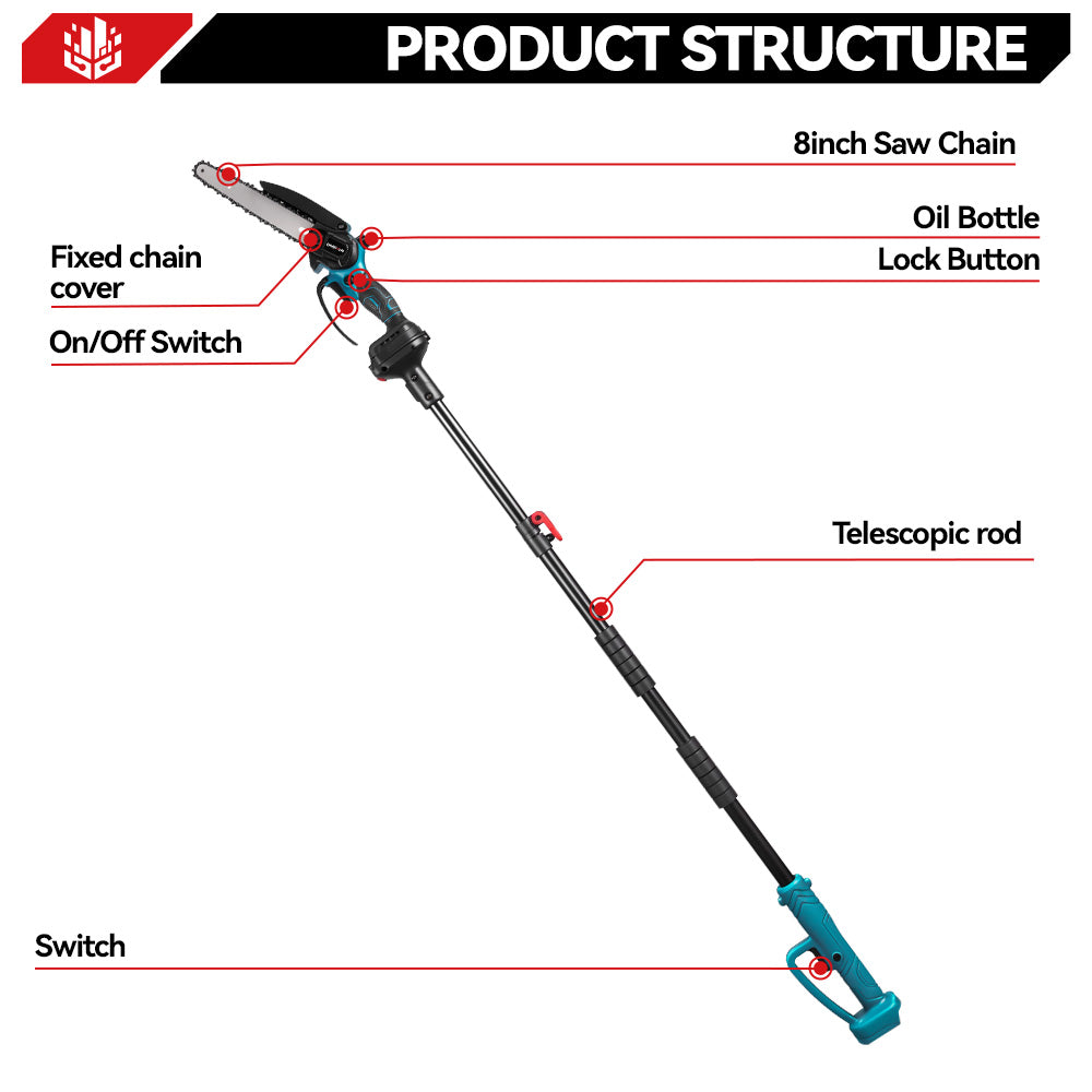 ONEVAN 8" Brushless Pole Saw Kit – 1.7m Extendable