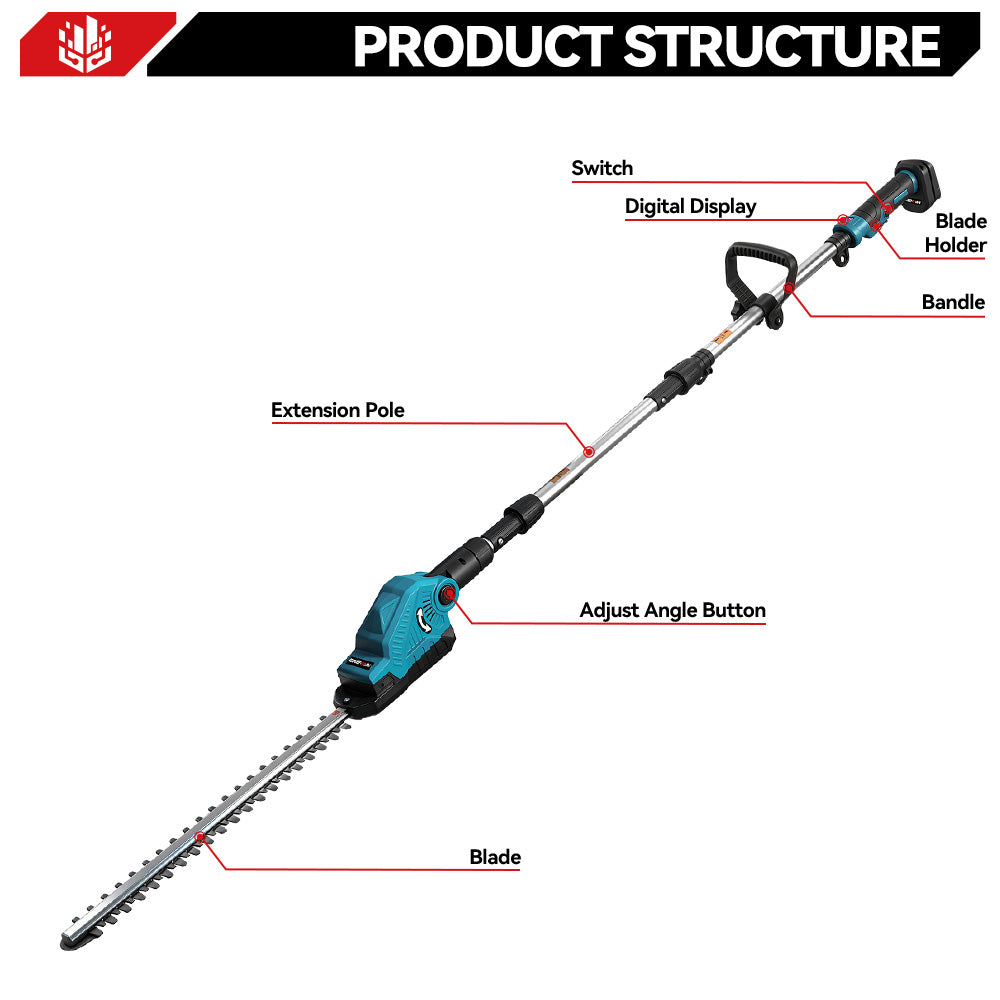 ONEVAN 20" Cordless Pole Hedge Trimmer (All-in-One) with Shoulder Strap & LED Display