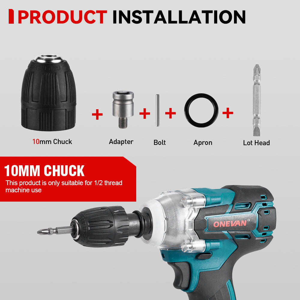 ONEVAN 1/2" 520N·m Cordless Impact Wrench (Includes 12 Accessories) | For Makita 18V Battery