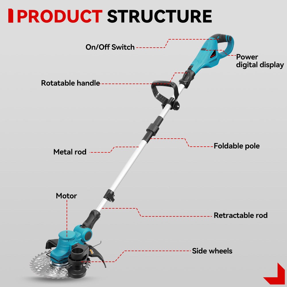 ONEVAN Cordless Grass Trimmer | Foldable Telescopic 3-Blade | For Makita 18V Battery
