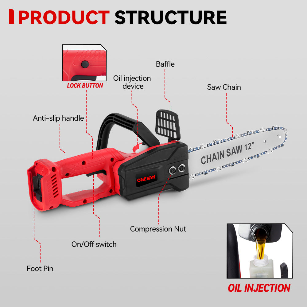 ONEVAN 12" Brushless Cordless Chainsaw | For Makita 18V Battery