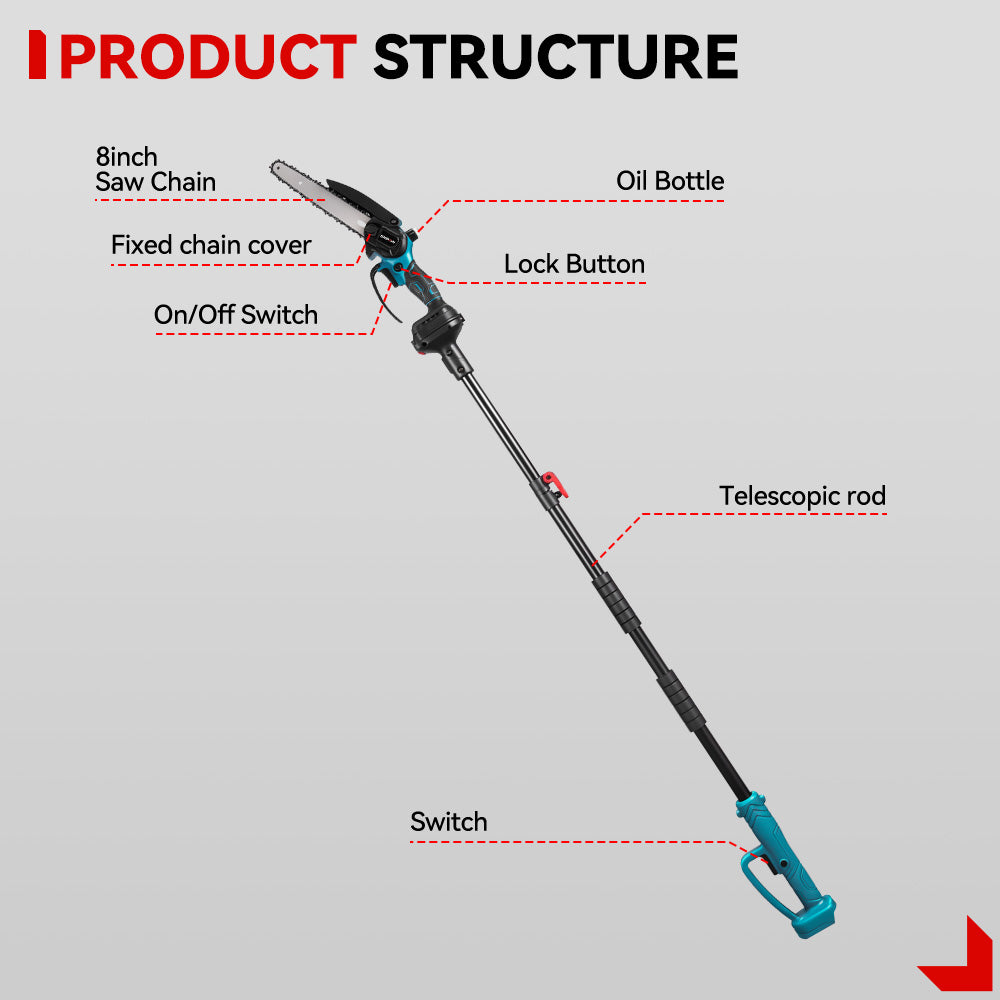 ONEVAN 8" Brushless Pole Saw Kit – 1.7m Extendable | For Makita 18V Battery