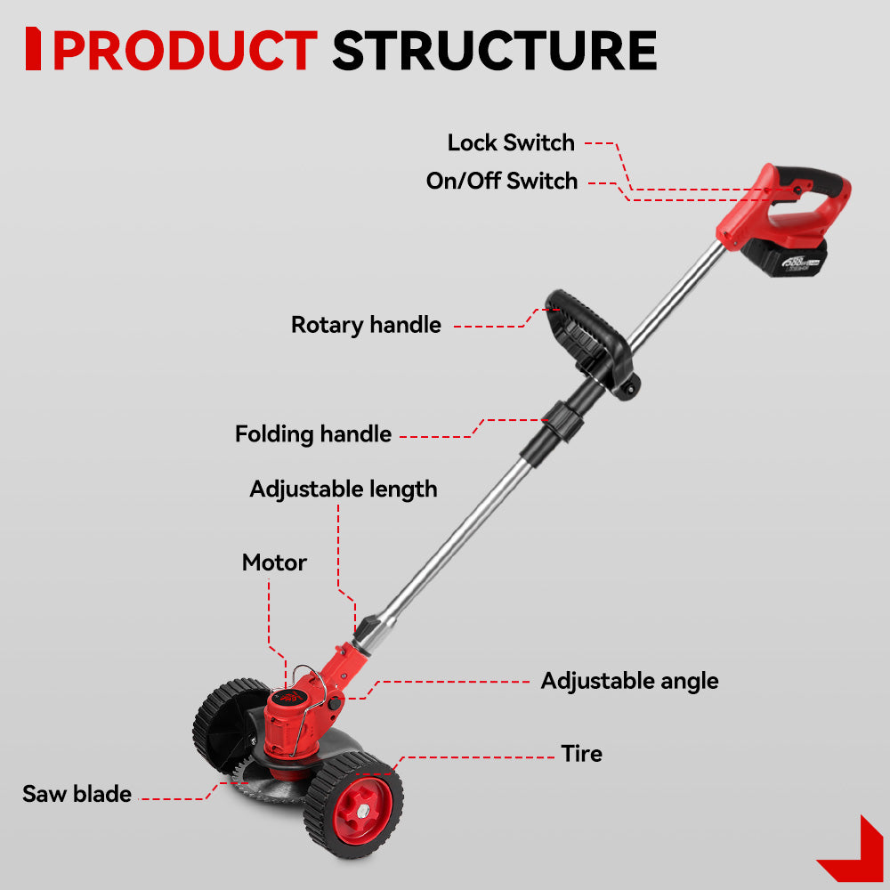 ONEVAN 2500W Battery Lawn Mower Foldable String Trimmer Brushed Brushcutter | For Makita 18V Battery