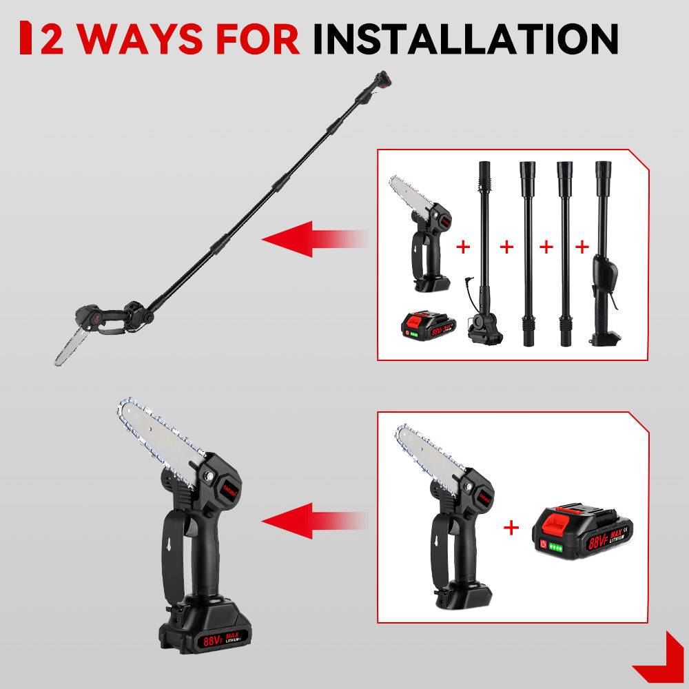 Motosierra telescópica inalámbrica ONEVAN de 6" (1,3-2,25 m) | Para batería Makita de 18 V