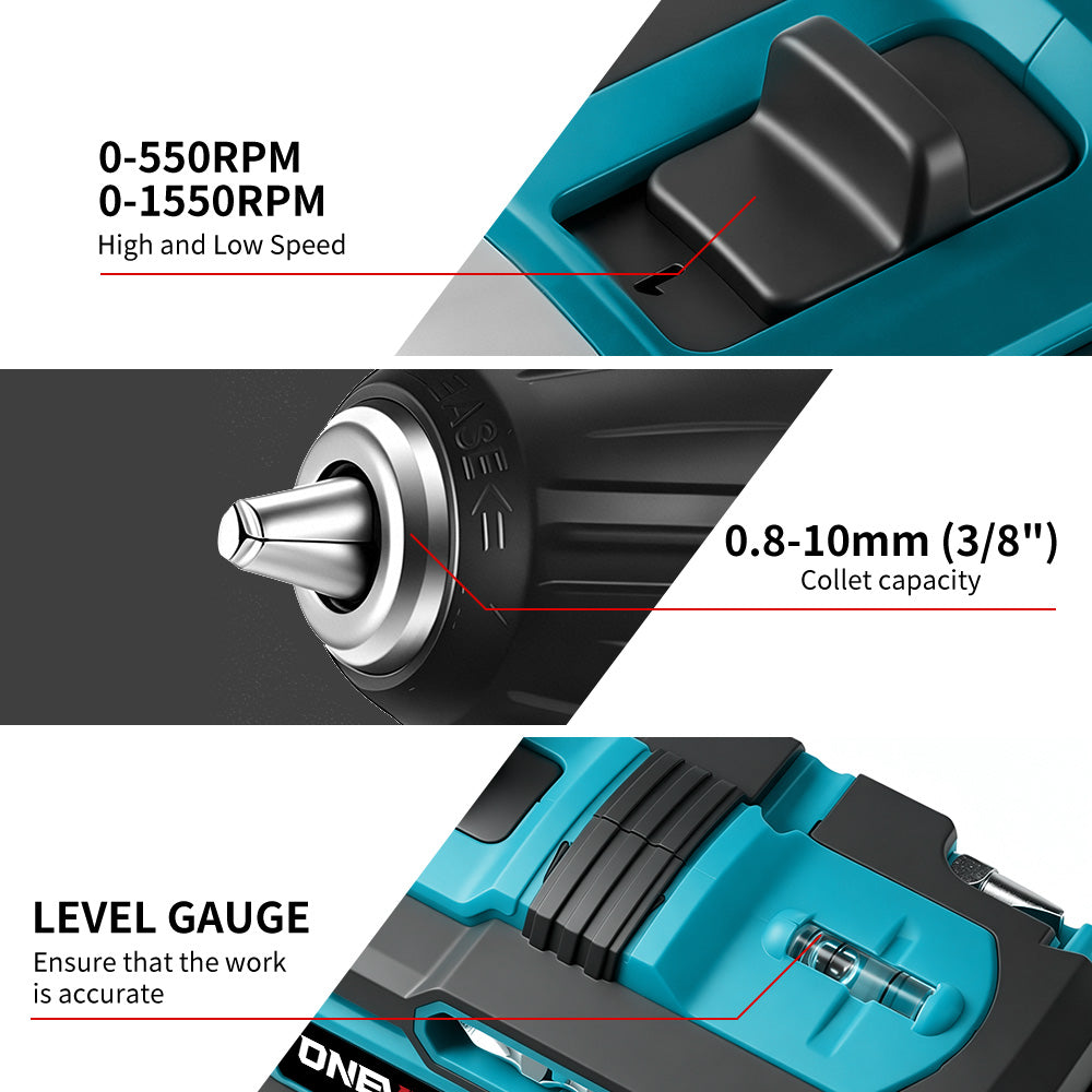 ONEVAN 0.8-10mm Cordless Impact Drill Electric Screwdriver Set With 24/34 Accessories | For Makita 18V Battery