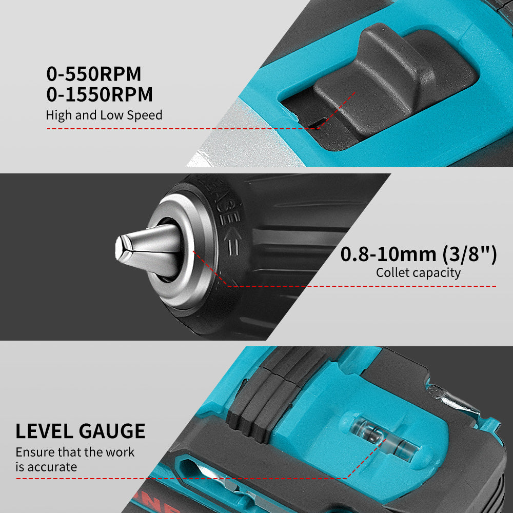 ONEVAN 10mm Cordless Impact Drill Electric Screwdriver Set With 24 Accessories | For Makita 18V Battery