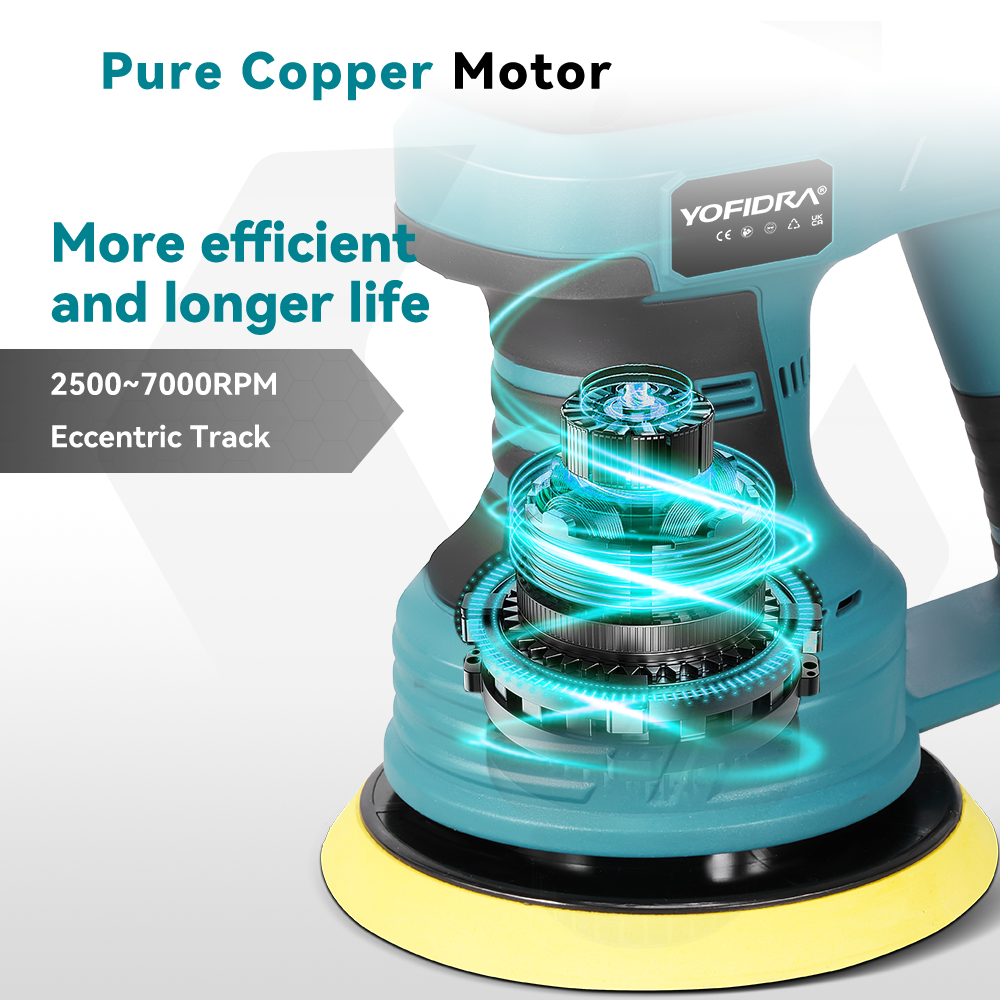 Pulidora de coche inalámbrica ONEVAN de 150 mm y 8 velocidades | Para batería Makita de 18 V