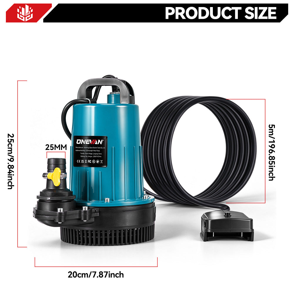 ONEVAN Akku-Tauchwasserpumpe, max. Förderhöhe 12 m | Für Makita 18V-Akkus