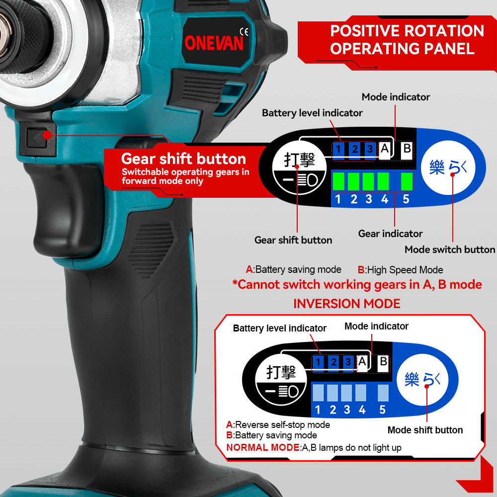 ONEVAN 1/4" 588N·m Brushless Cordless 5-speed Screwdriver | For Makita 18V Battery