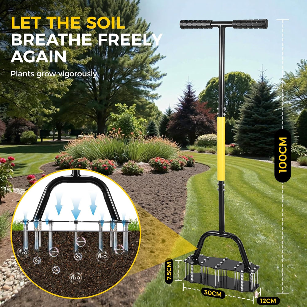 ONEVAN Lawn Aerator 15-Spike Manual Soil Aeration Tool
