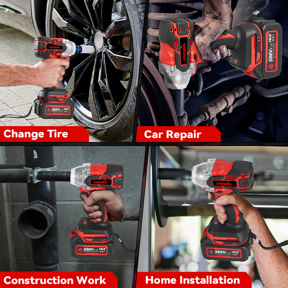 ONEVAN 1/2" 520N·m Cordless Impact Wrench (Includes 12 Accessories) | For Makita 18V Battery