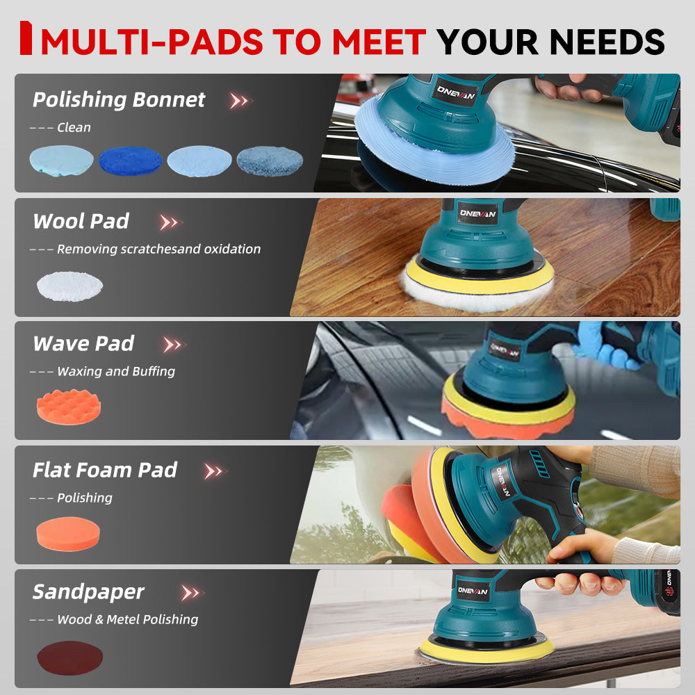 ONEVAN 8-Speed Digital Orbital Polisher, 150mm Pad, 2500–5000RPM | For Makita 18V Battery