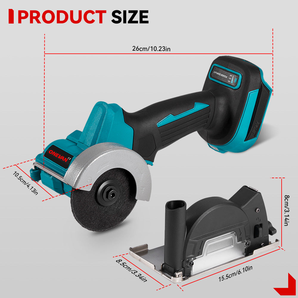 Amoladora angular inalámbrica ONEVAN de 76 mm sin escobillas | Para batería Makita de 18 V
