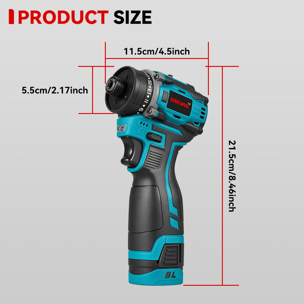 ONEVAN 16.8V Cordless Brushless Screwdriver Kit, 21+2 Torque Settings, 14-Piece Accessory Set