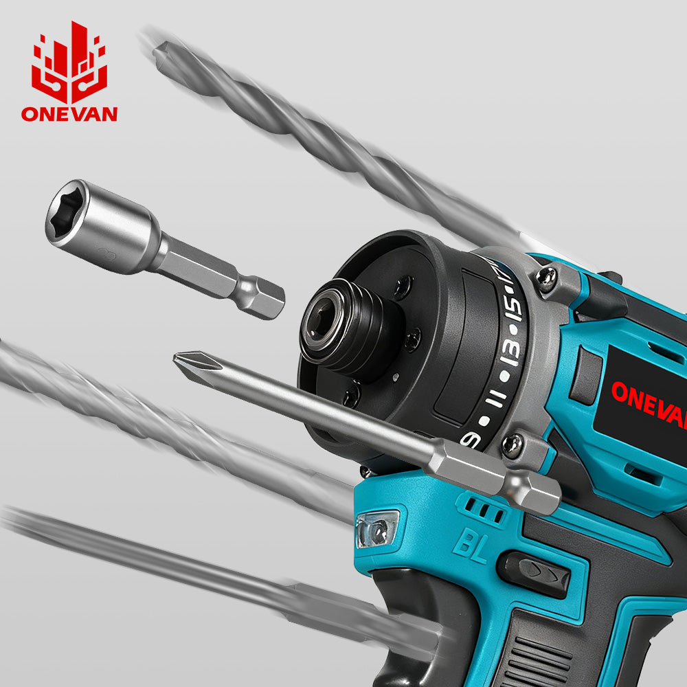 ONEVAN 16.8V Cordless Brushless Screwdriver Kit, 21+2 Torque Settings, 14-Piece Accessory Set