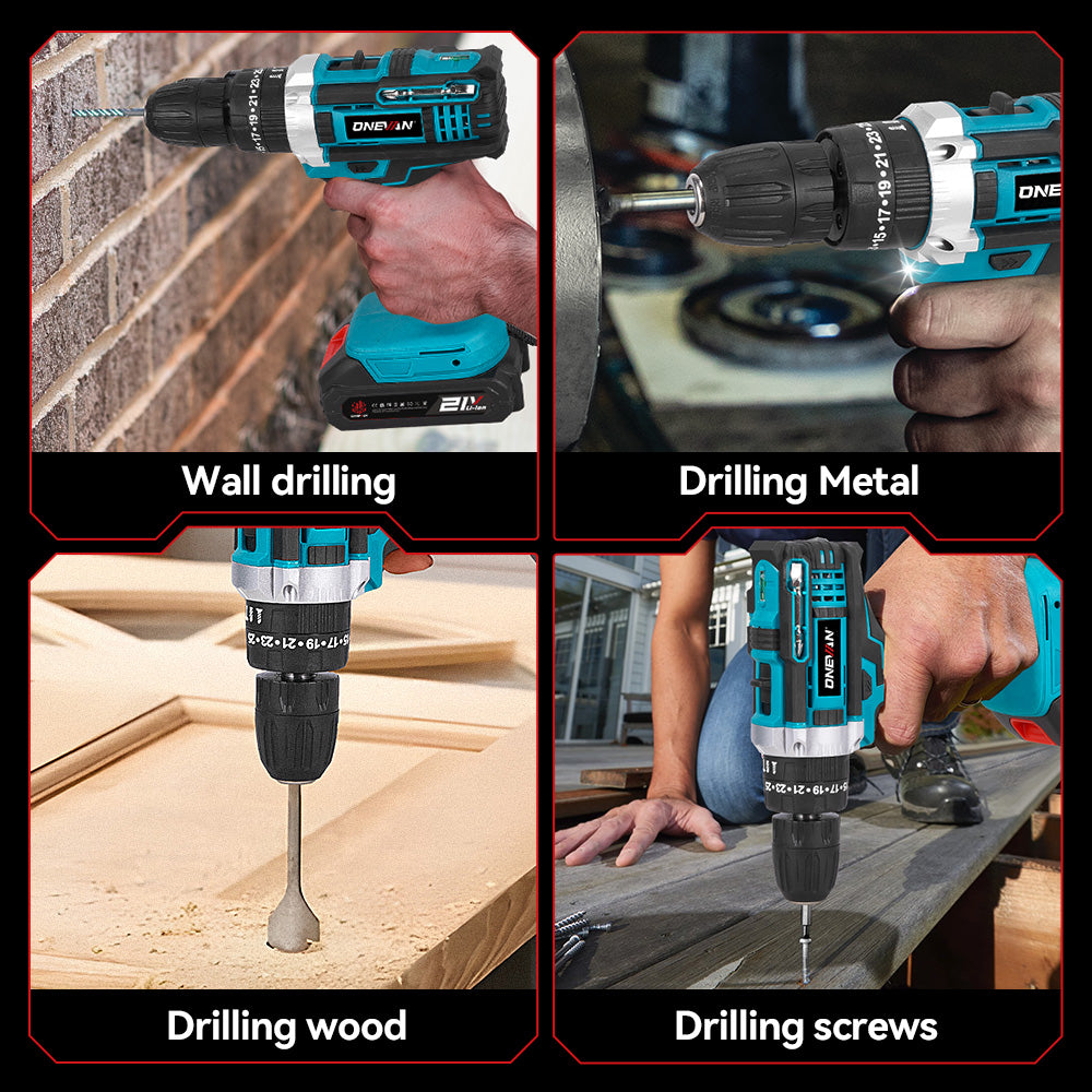 ONEVAN 0.8-10mm Cordless Impact Drill Electric Screwdriver Set With 24/34 Accessories | For Makita 18V Battery