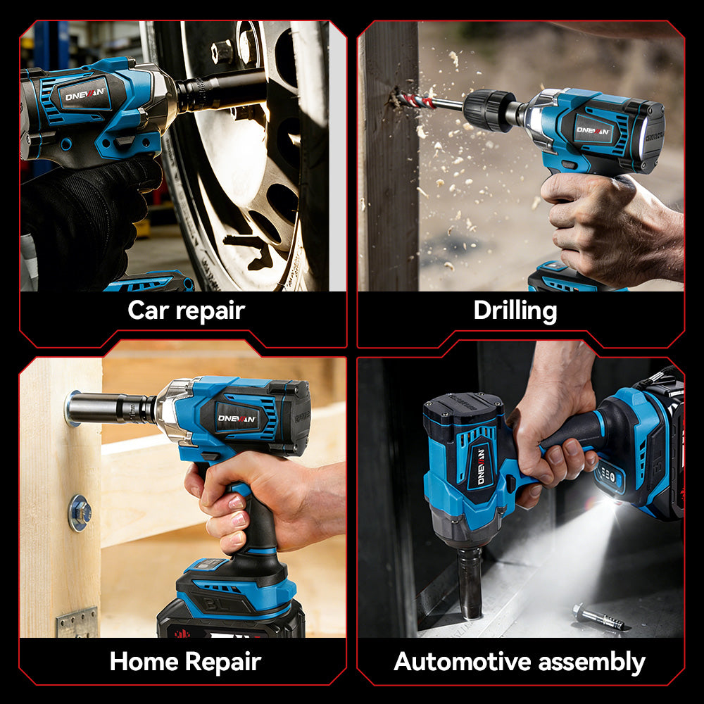 Conjunto de Chaves de Impacto Sem Fio e Sem Escovas ONEVAN de 1/2" e 1200 N·m – Kit com 44 Peças | Para Bateria Makita de 18 V