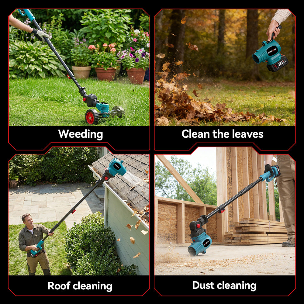ONEVAN 3-in-1 Cordless Lawn Mower Kit with Blower & Extension Pole | 14cm Cutting Diameter