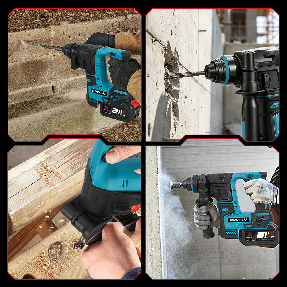 Taladro percutor rotativo sin escobillas ONEVAN de 24 mm - Perforación de hormigón y madera | Para batería Makita de 18 V