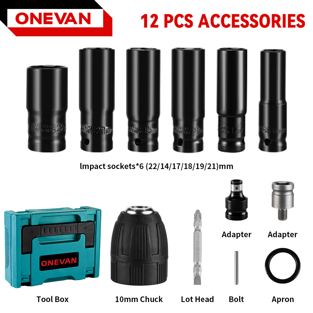 ONEVAN 1800N·m Cordless Wrench Tool Storage Case with 12-Piece Wrench Set