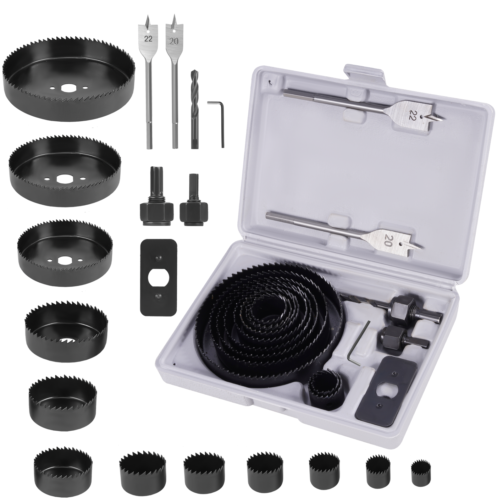 ONEVAN 19-Piece Drill Accessory Kit – Carbon Steel Hole Saws & Combination Sockets