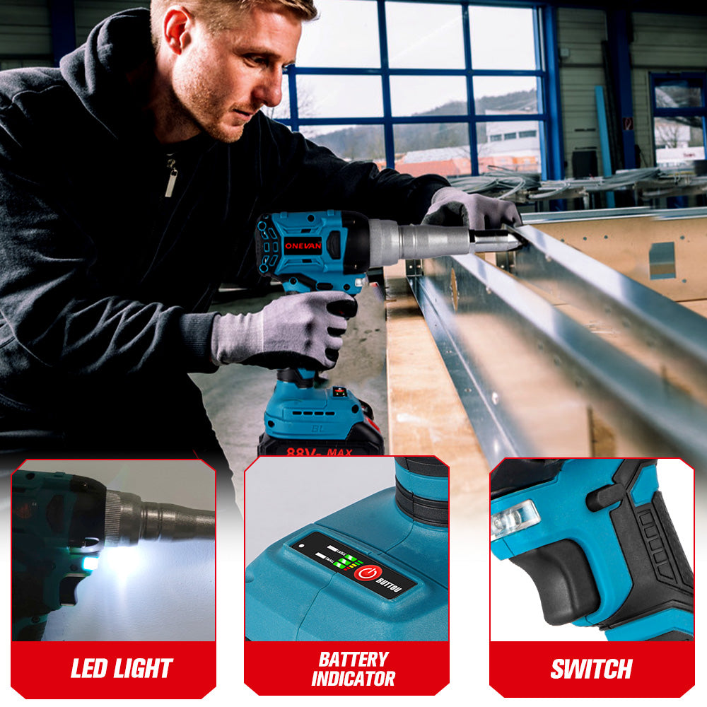 ONEVAN 20000N Brushless Cordless Rivet Gun | For Makita 18V Battery