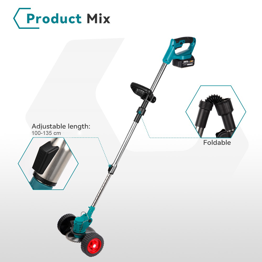 Cortador de grama sem fio ONEVAN 3000W, aparador de grama com fio escovado e roçadeira dobrável | Para Makita, bateria de 18V