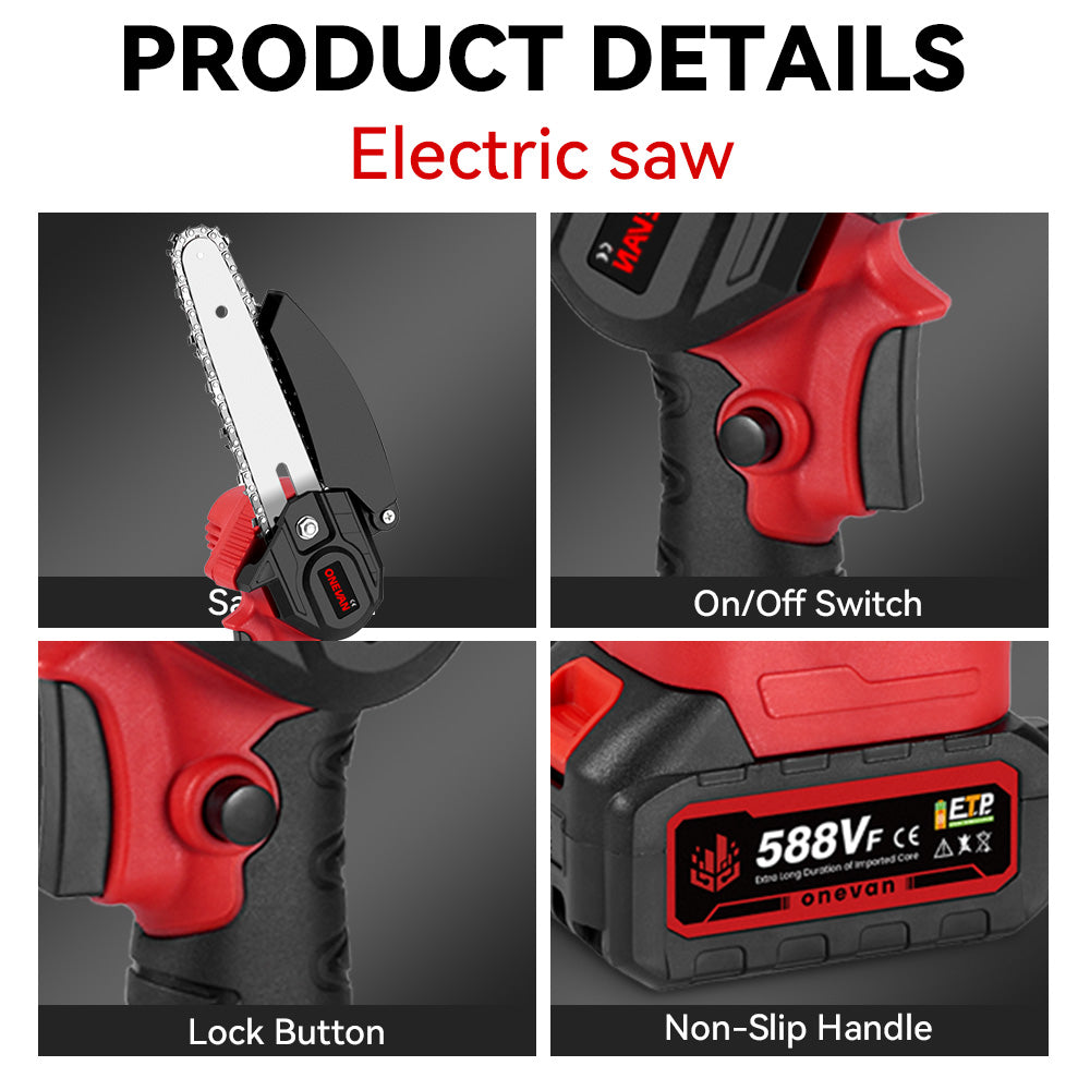 ONEVAN 6" Chainsaw & 25mm Pruner with 2m Telescoping Pole Brushless Cordless Combo Kit
