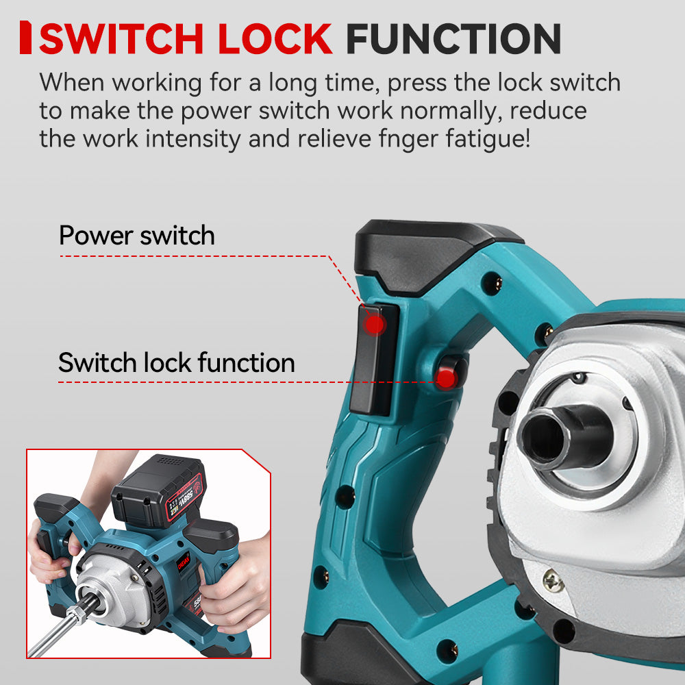 ONEVAN 6-Speed Cordless Brushless Concrete Mixer, LED Display | For Makita 18V Battery