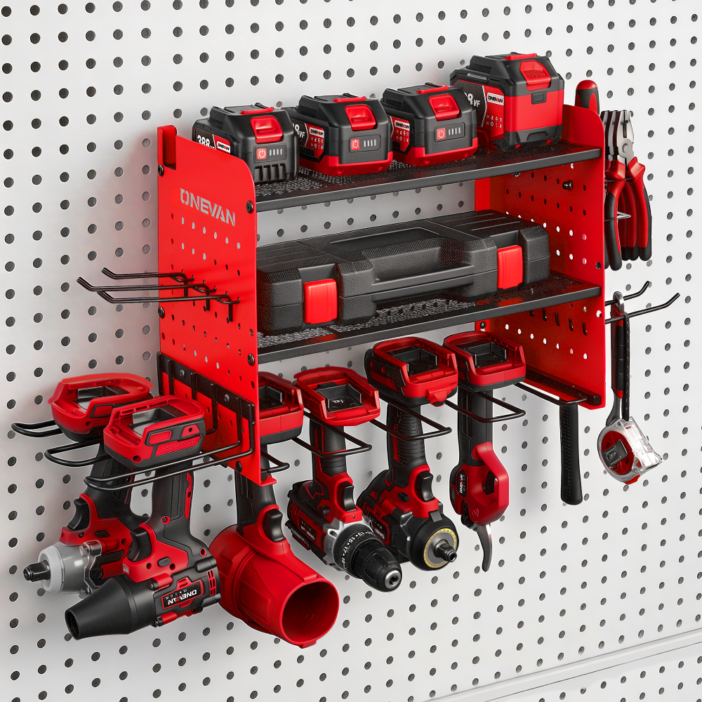 ONEVAN 4-Slot 3-Layer Wall Tool Organizer Pegboard Rack Wall-Mounted Storage (No Power Strip)
