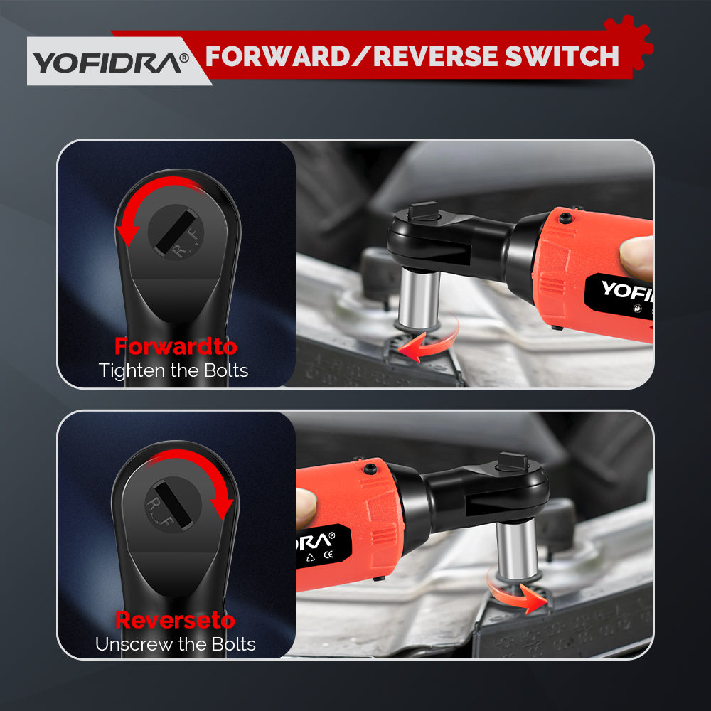 ONEVAN 12V 60N·m Cordless 3/8 Right Angle Ratchet Wrench for Car Repair