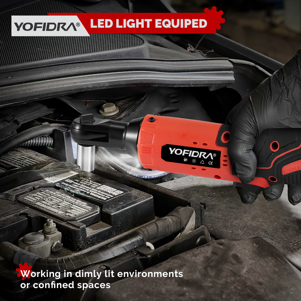 ONEVAN 12V 60N·m Cordless 3/8 Right Angle Ratchet Wrench for Car Repair