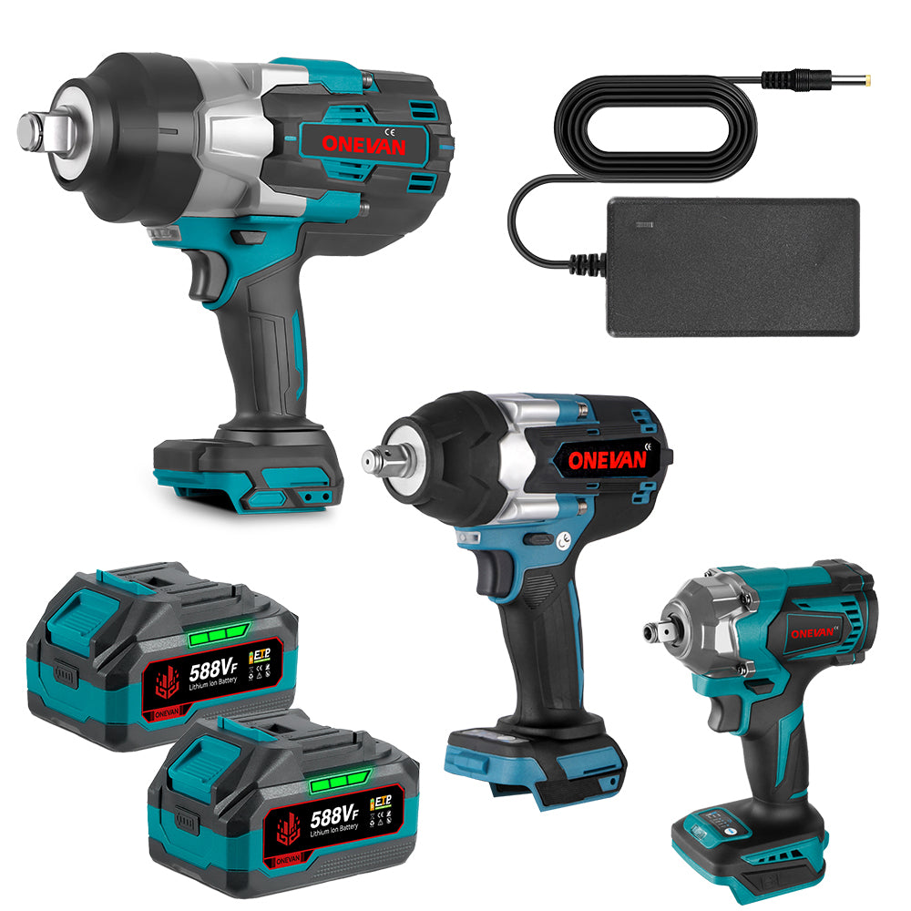 ONEVAN 3-Pc Brushless Cordless Impact Wrench Kit 1200-3500N·m
