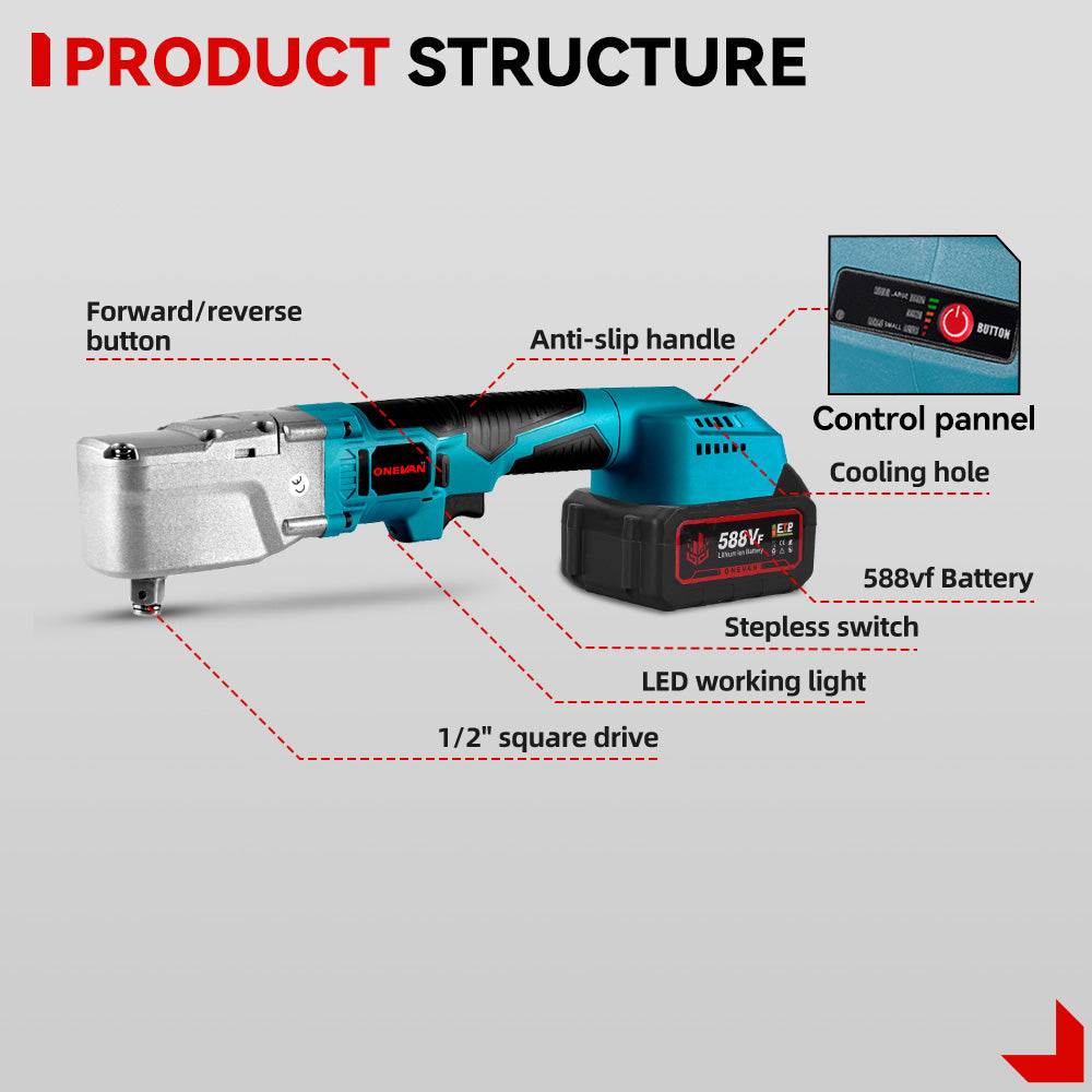Chave de catraca sem fio ONEVAN 1/2'' 1000N·m | Para bateria Makita de 18V