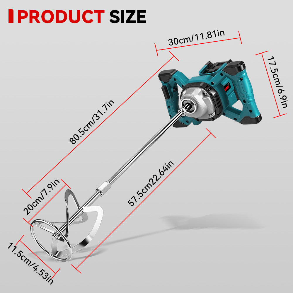 ONEVAN 6-Speed Cordless Brushless Concrete Mixer, LED Display | For Makita 18V Battery