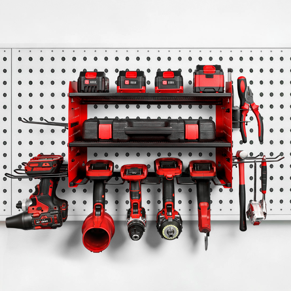 ONEVAN 4-Slot 3-Layer Wall Tool Organizer Pegboard Rack Wall-Mounted Storage (No Power Strip)