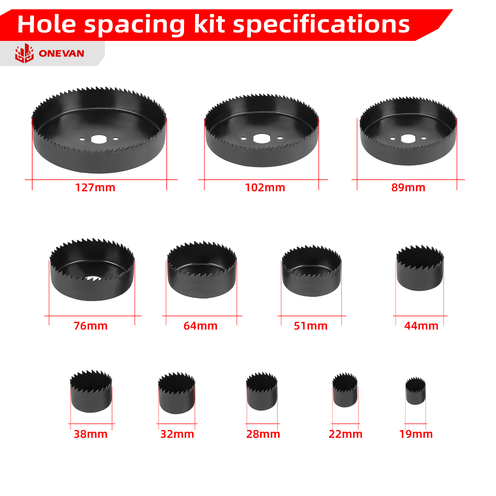 ONEVAN 19-Piece Drill Accessory Kit – Carbon Steel Hole Saws & Combination Sockets