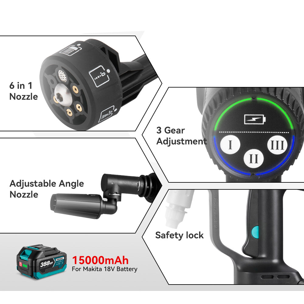 ONEVAN 3500W 200Bar Brushless Electric High Pressure Car Washer | For Makita 18V Battery